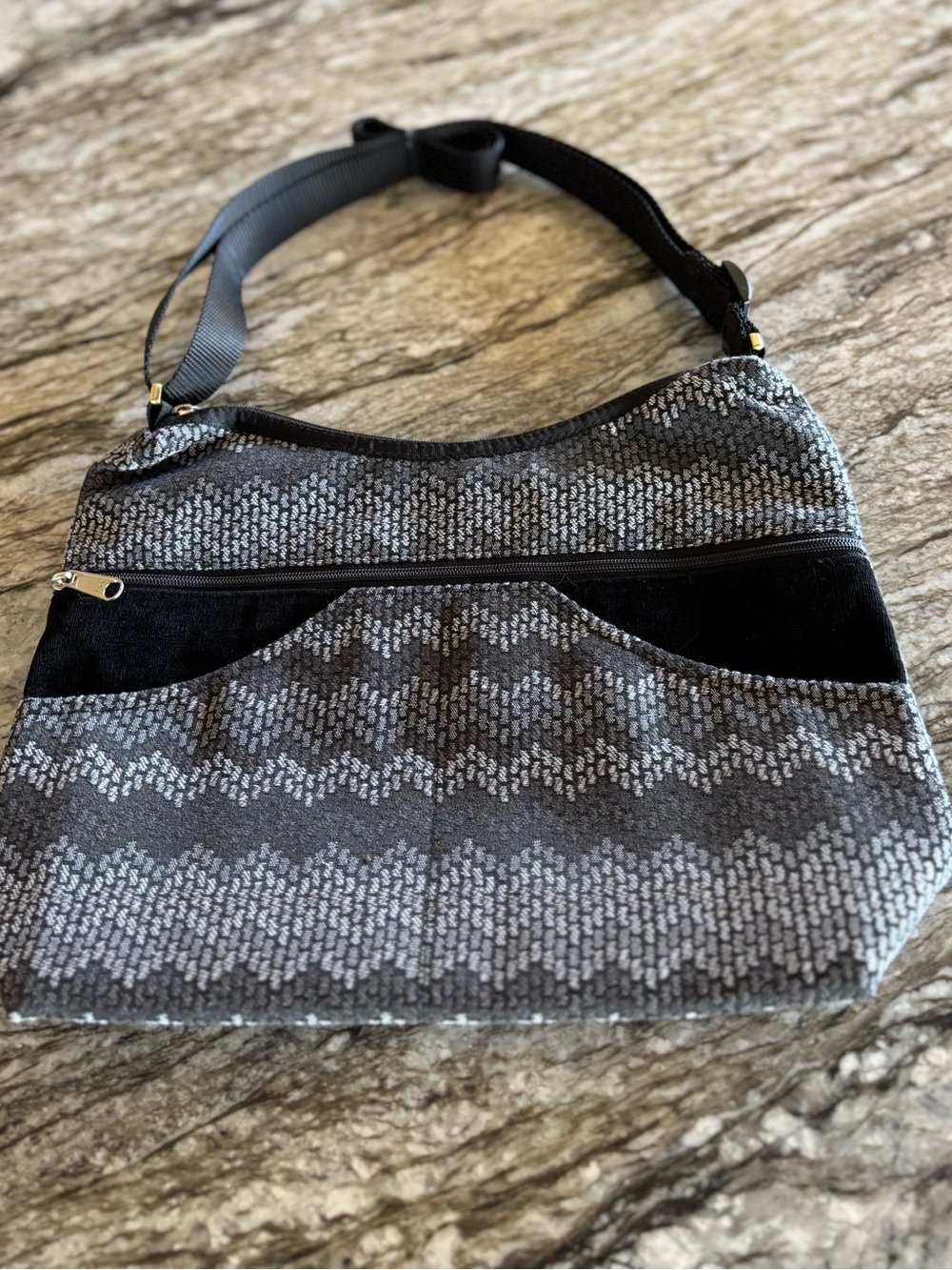 New Danny K. Beverly Hills Zigzag Missoni-like print textile crossbody bag